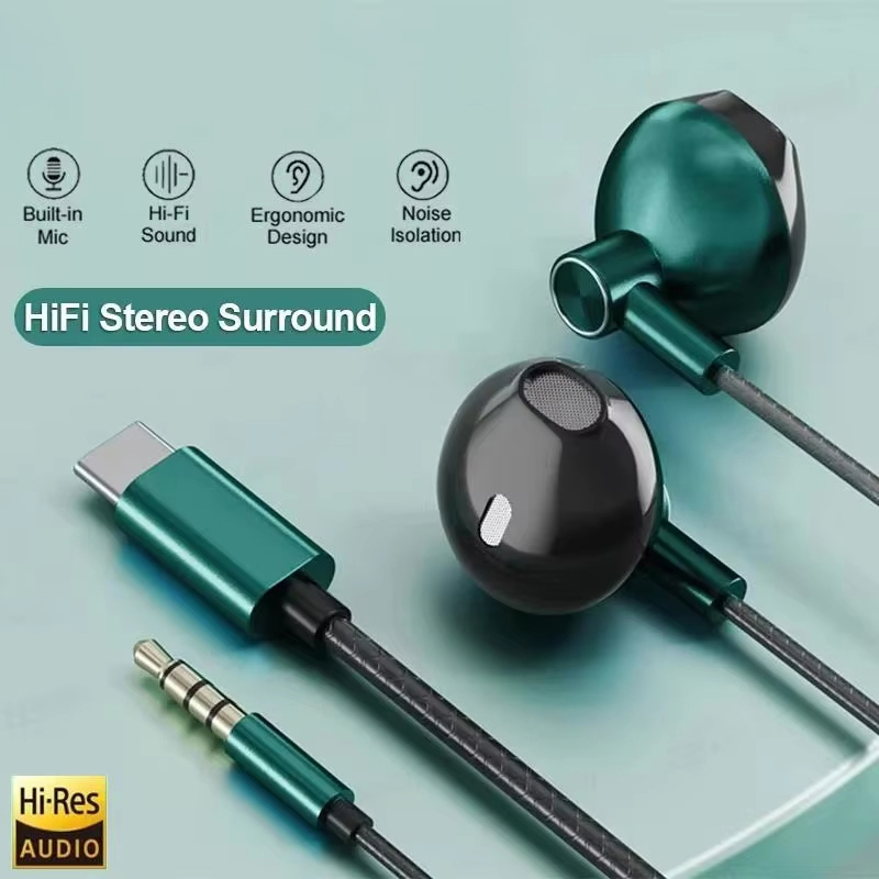 Type C Wired Earphones With Mic - Tip C 3.5mm HIFI Stereo Kablolu