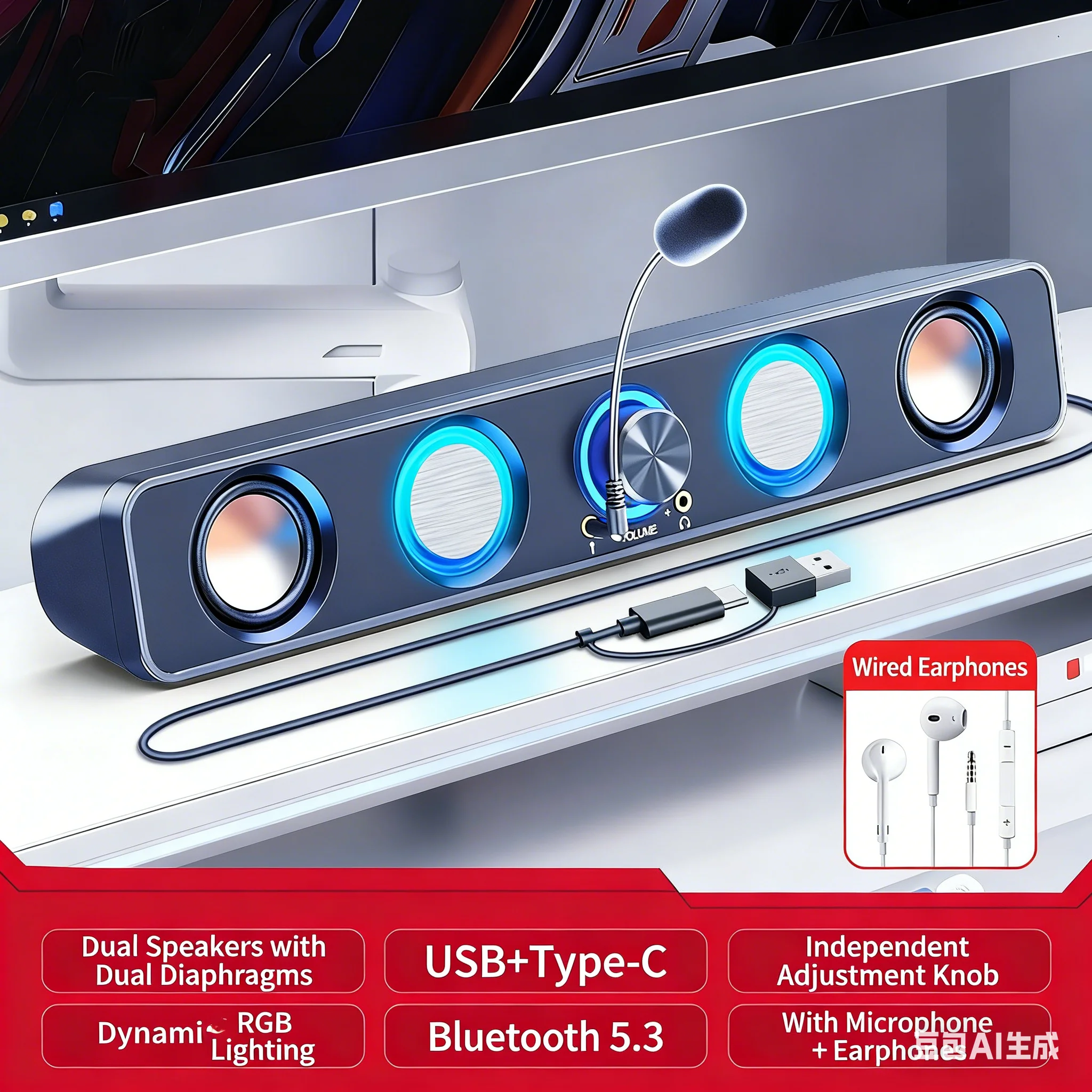 Rgb Computer Soundbar For Pc - Ev Sinema Sistemi Hoparlörleri Soundbar RGB