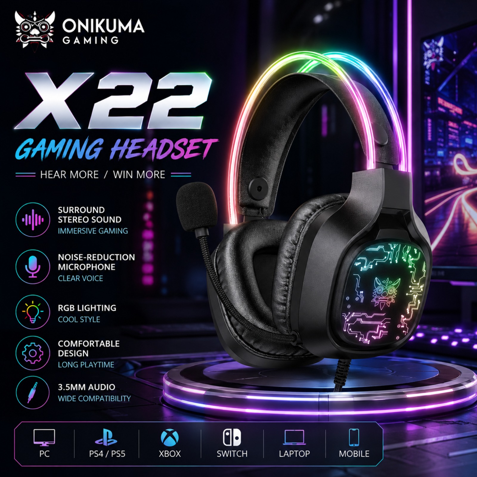ONIKUMA X22 Kablolu Oyun Kulak - Gaming Headset With Mic Rgb incelemesi ve fiyatı