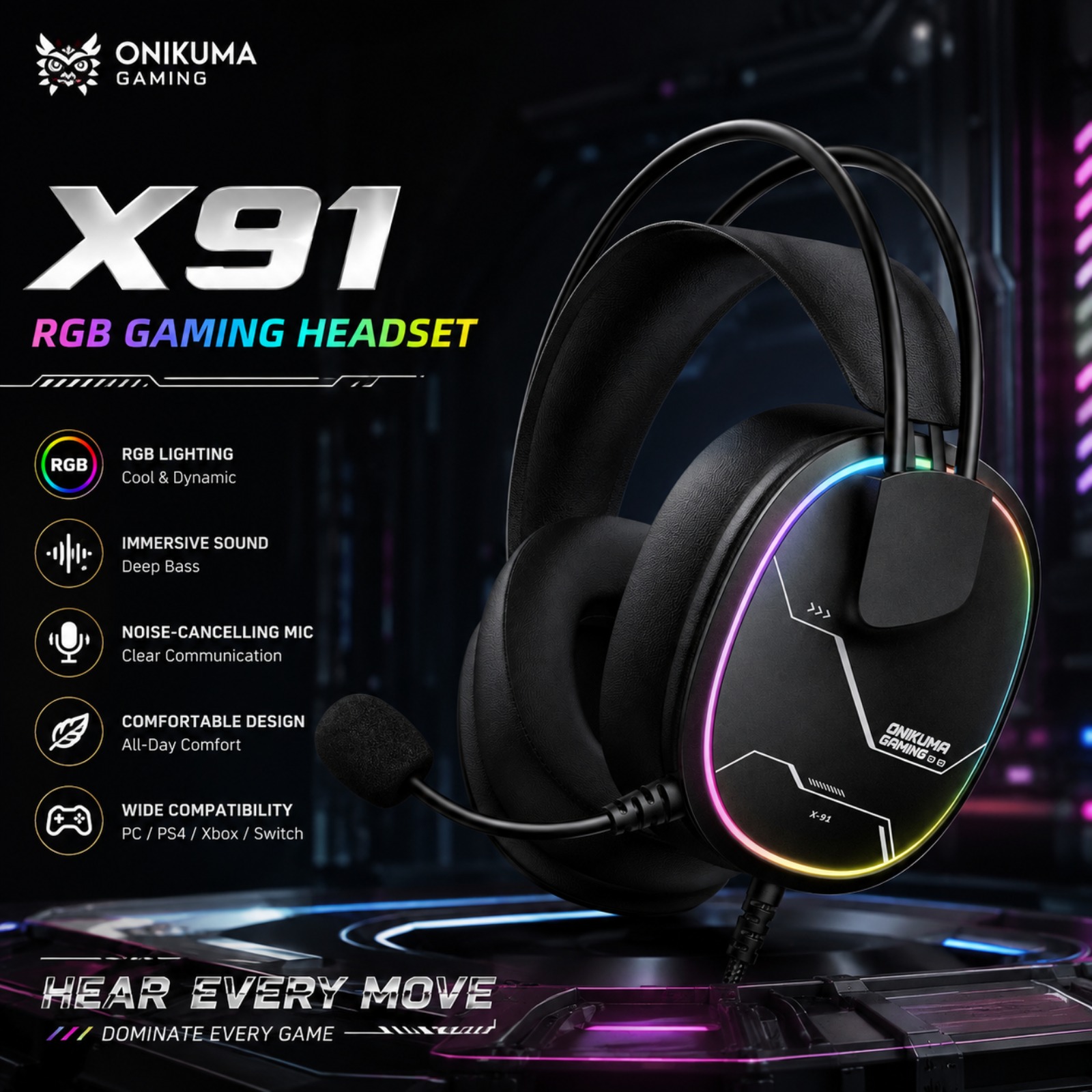 ONIKUMA X91 Kablolu Oyun Kulak - Gaming Headset With Mic Rgb incelemesi ve fiyatı